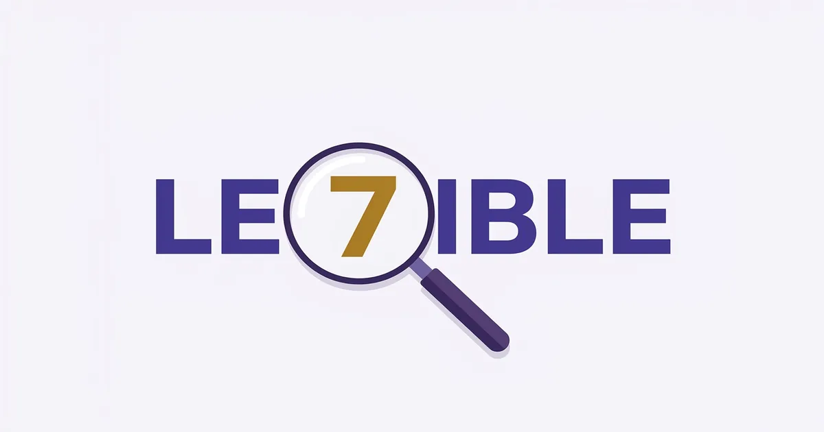 A word in block letters with a magnifying glass revealing one letter's numeral value